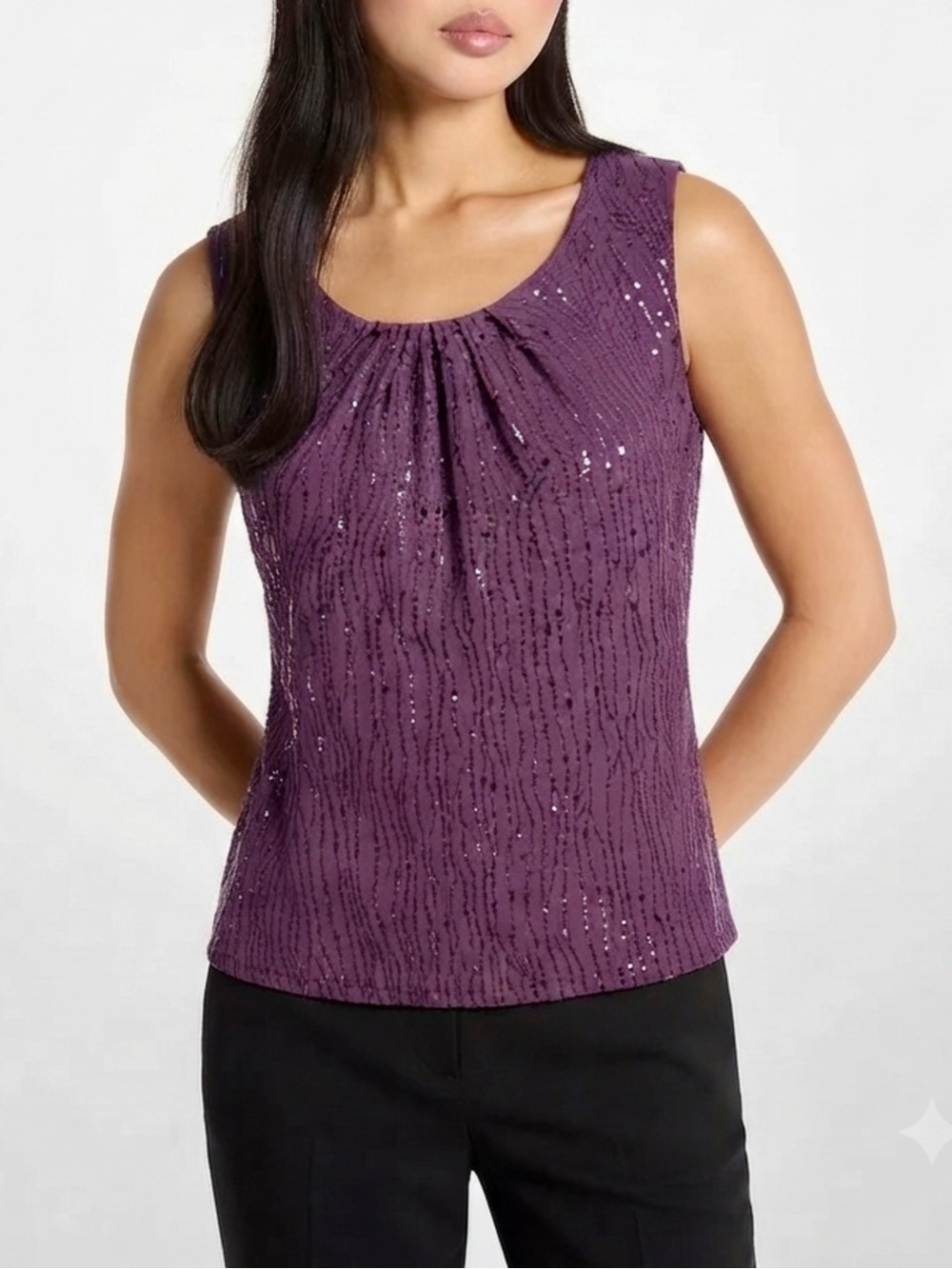 Talbots 100% Silk Sleeveless Blouse Embroidery Sequins Plum Purple Sz 6 Top